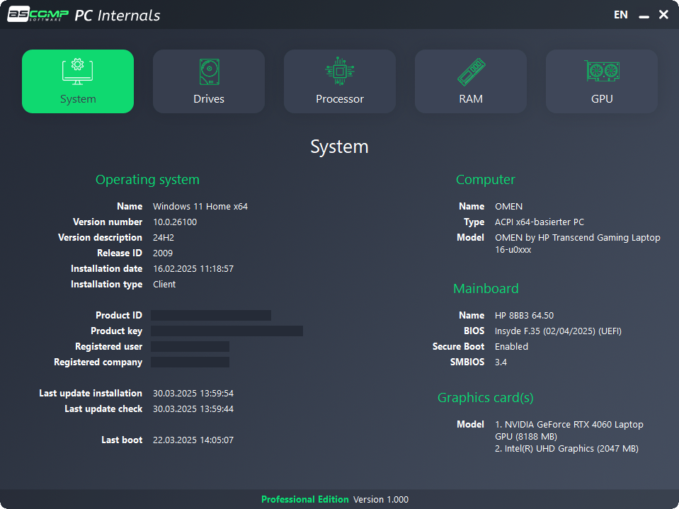 ASCOMP PC Internals(硬件监控程序) Pro v2.001 绿色版
